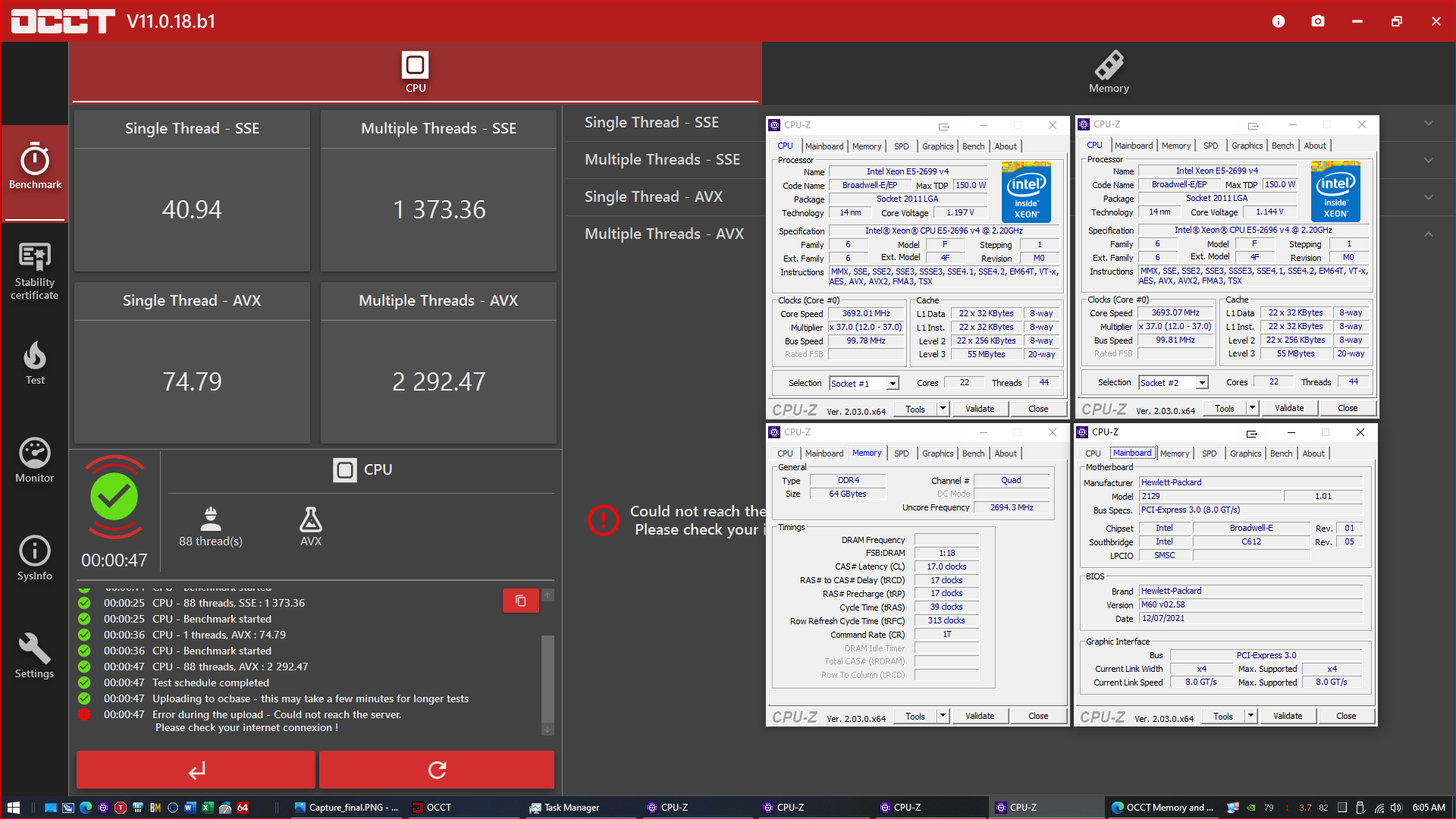 2x Xeon E5 2696 v4 Benchmark results and tuning log (44C/88T