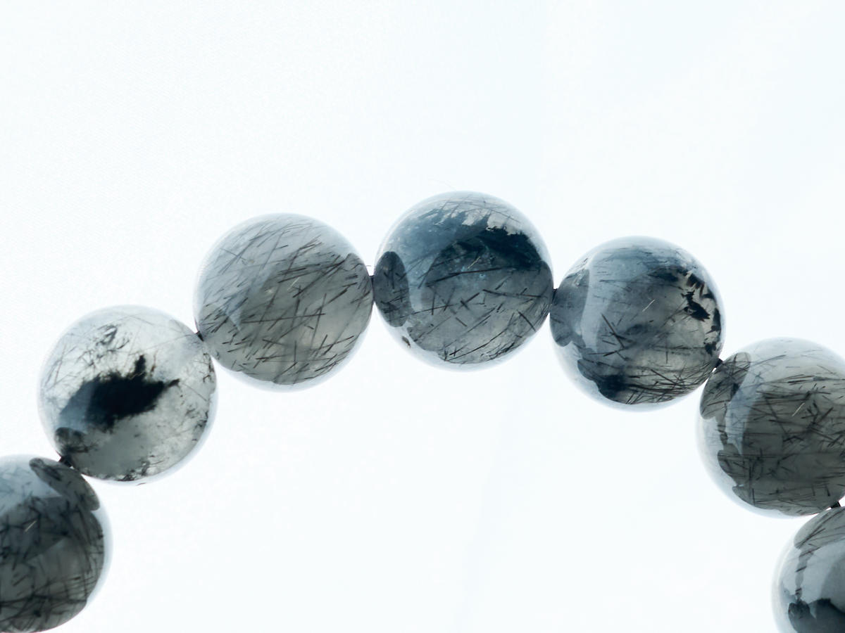 ブラックトルマリン入り水晶・ブレスレット（約12mm玉）［No.2