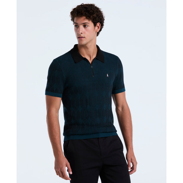 Icons Jacquard Quarter Zip Sweater Polo In Blue | Original Penguin®
