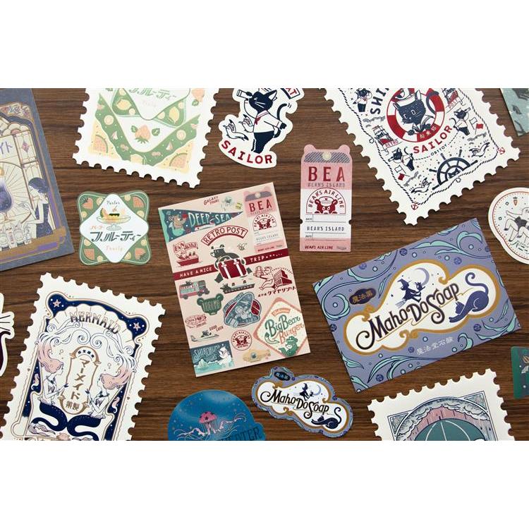 箔押しダイカットステッカー オビワン×ロッカク レトロ郵便 SHIPS CAT