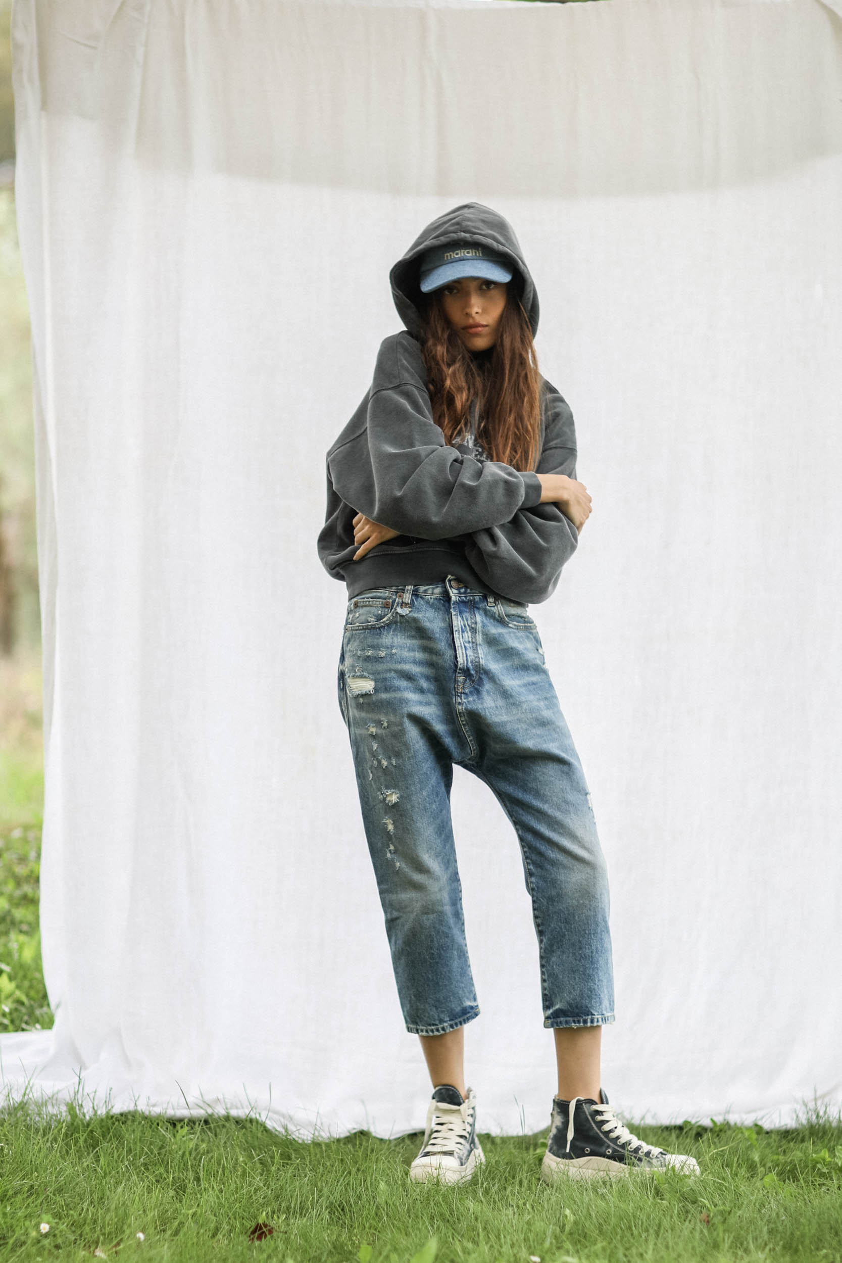 Anine Bing Hoodie Alec White Eagle – Washed Black