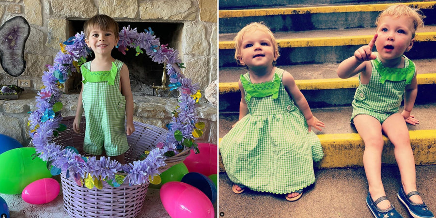 Little Goodall Green Gingham Alligator Romper