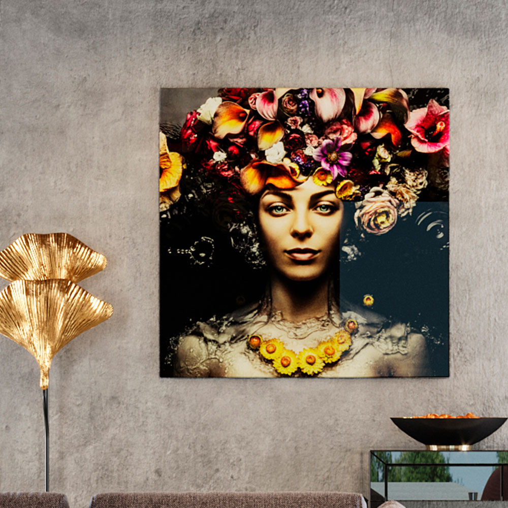 廃番】フラワーアートレディ80x80cm ガラスアート * - アート