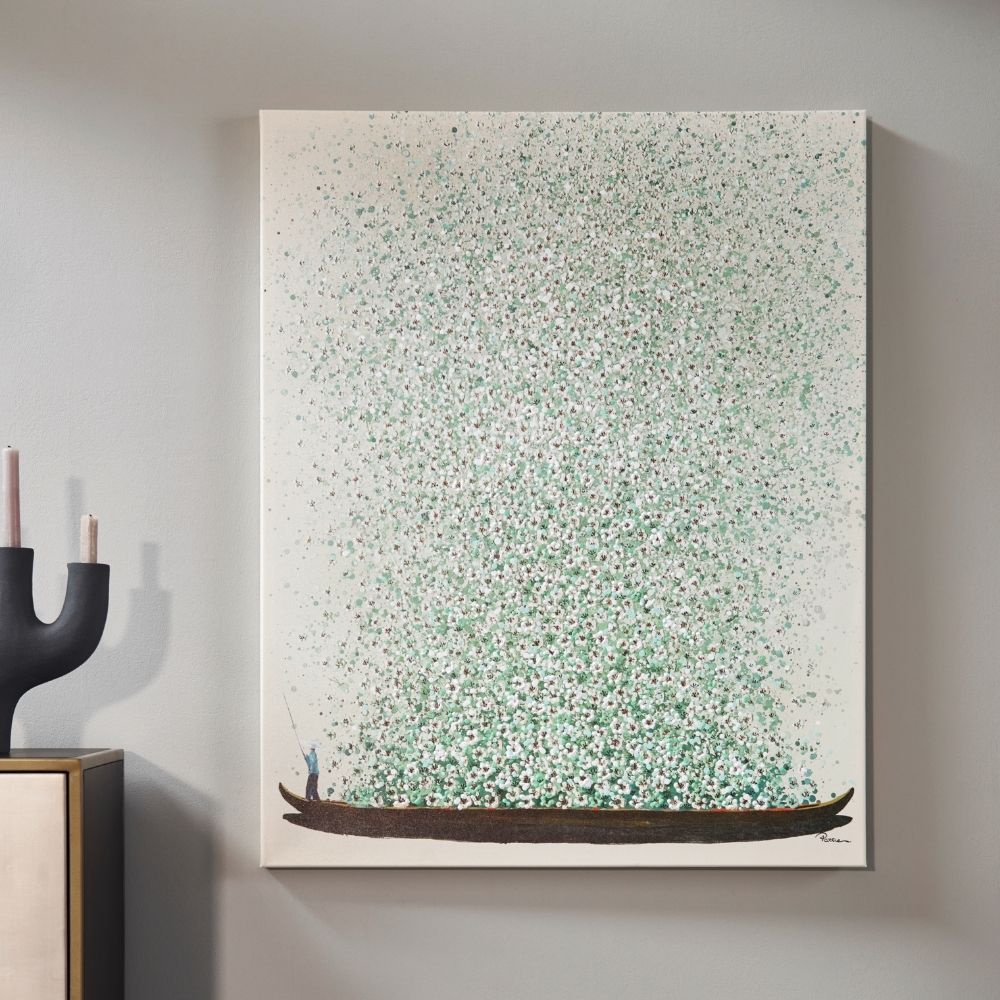 フラワーボート ベージュグリーン 100×80 cm タッチドピクチャー