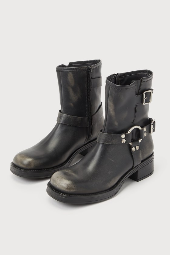 Steve Madden Brixton - Black Moto Boots - Genuine Leather Boots