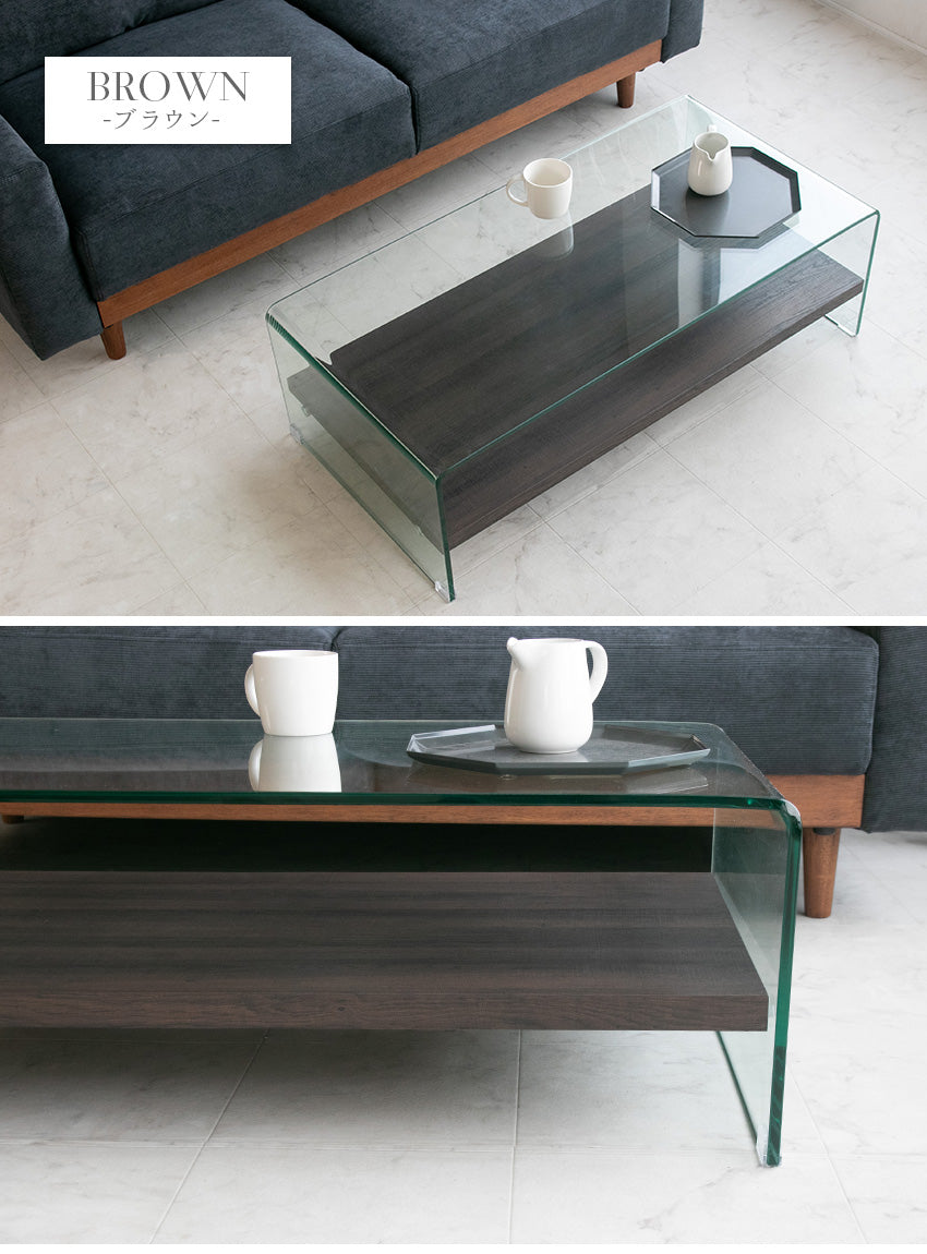 lushroom センターテーブル ガラス 長方形 ブラックオーク 突板 クリア
