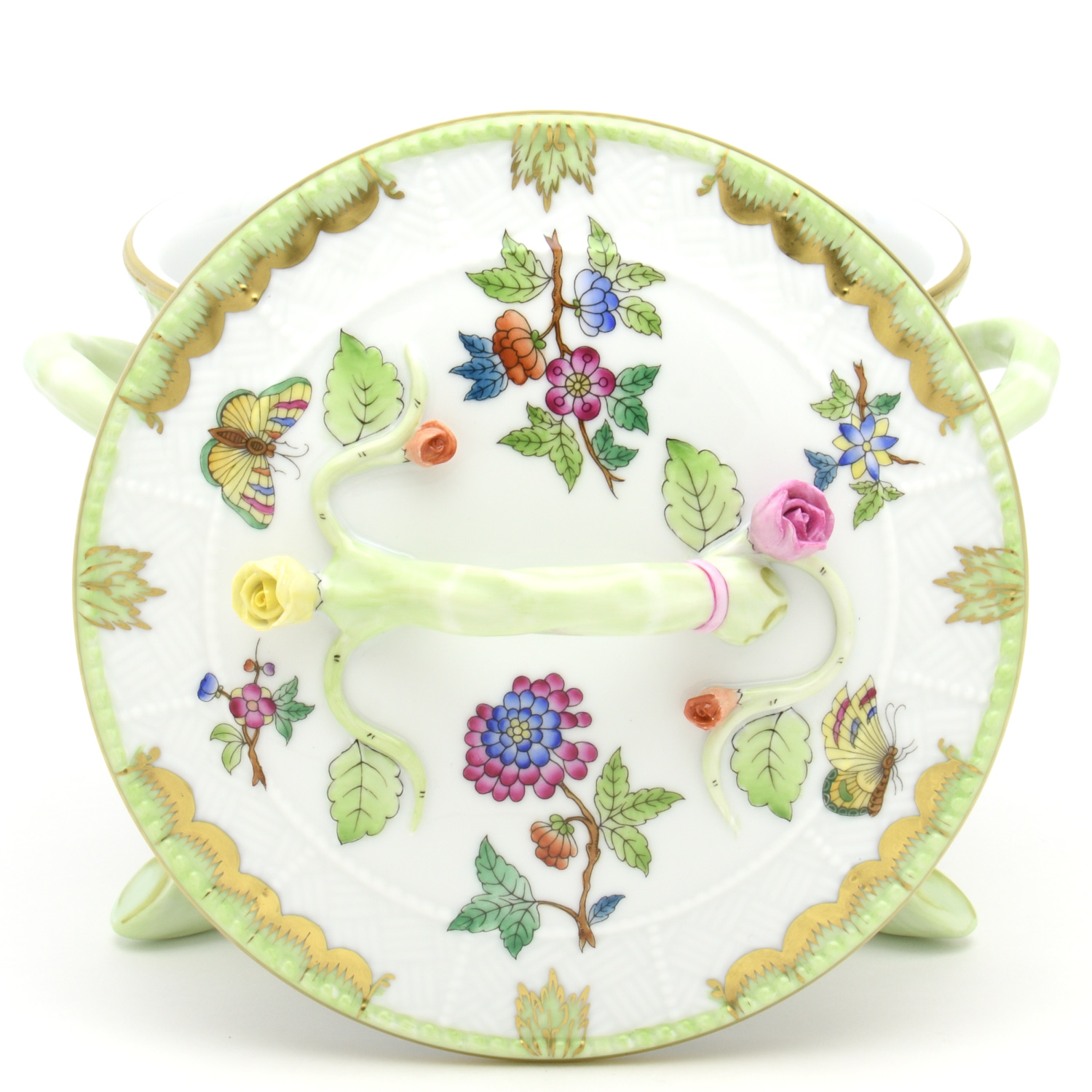 ヘレンド(Herend) ビスケットボックス(高さ:16.5cm)枝を模った持ち手