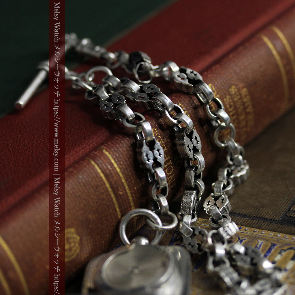 銀の英国製硬貨入れ付き銀無垢アンティーク懐中時計チェーン