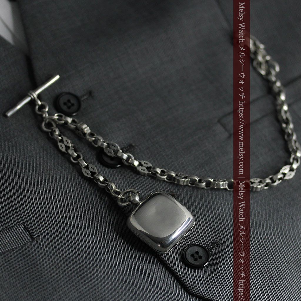 銀の英国製硬貨入れ付き銀無垢アンティーク懐中時計チェーン