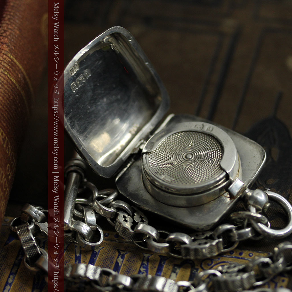 銀の英国製硬貨入れ付き銀無垢アンティーク懐中時計チェーン