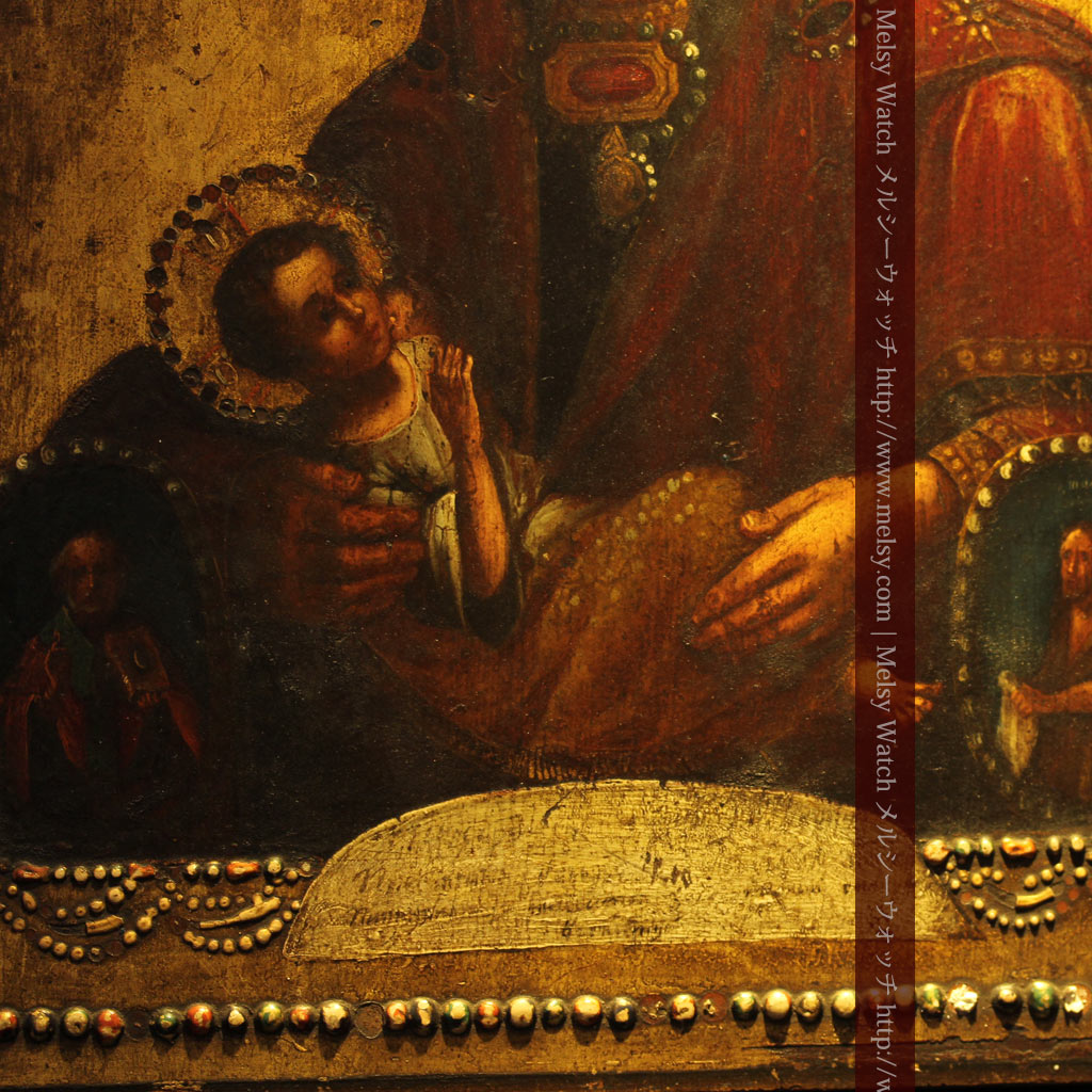 生神女マリヤ・聖母子像を描いた木板イコン/聖画像・テンペラ 【1858