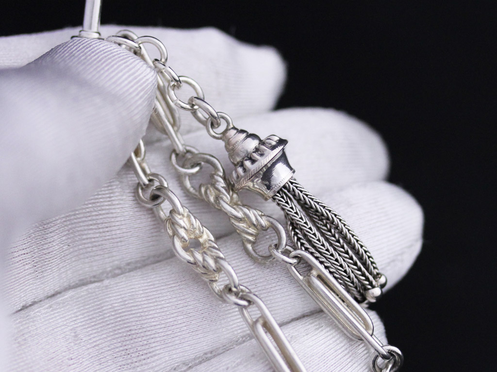 銀無垢二股懐中時計チェーン 4本足の飾り付き | メルシーウォッチ