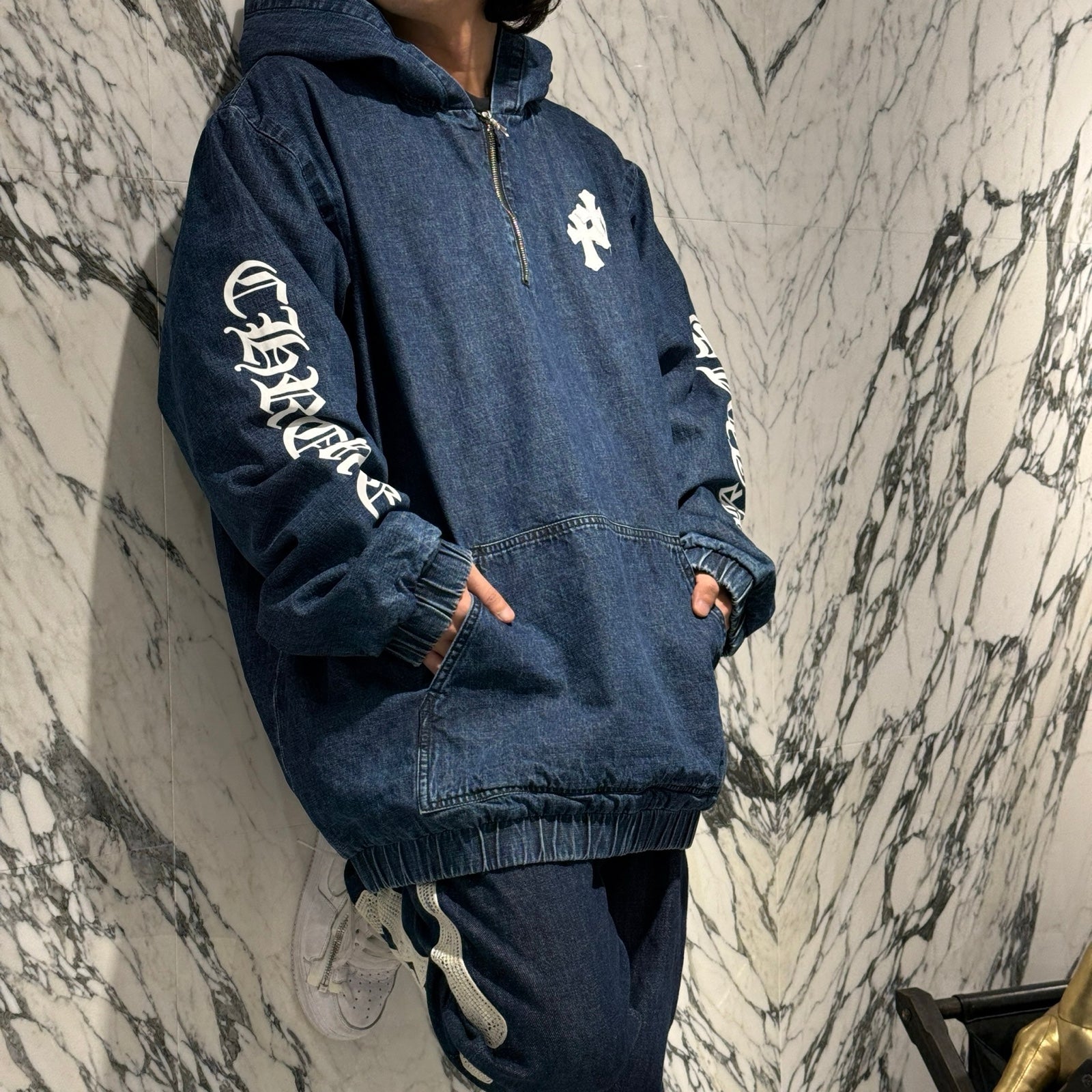 CHROME HEARTS 2024AW Leather Cemetery Triple Cross Denim Anorak