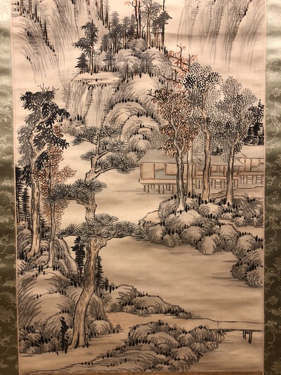 掛軸「野呂介石 掛軸「野呂介石 松畔池亭図」享和3