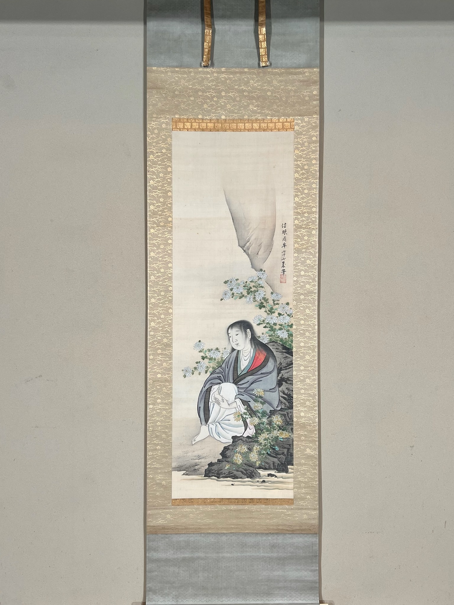 掛け軸 秀月 藻刈（儲かる）山水図 掛け軸 秀月 藻刈山水図 絹本