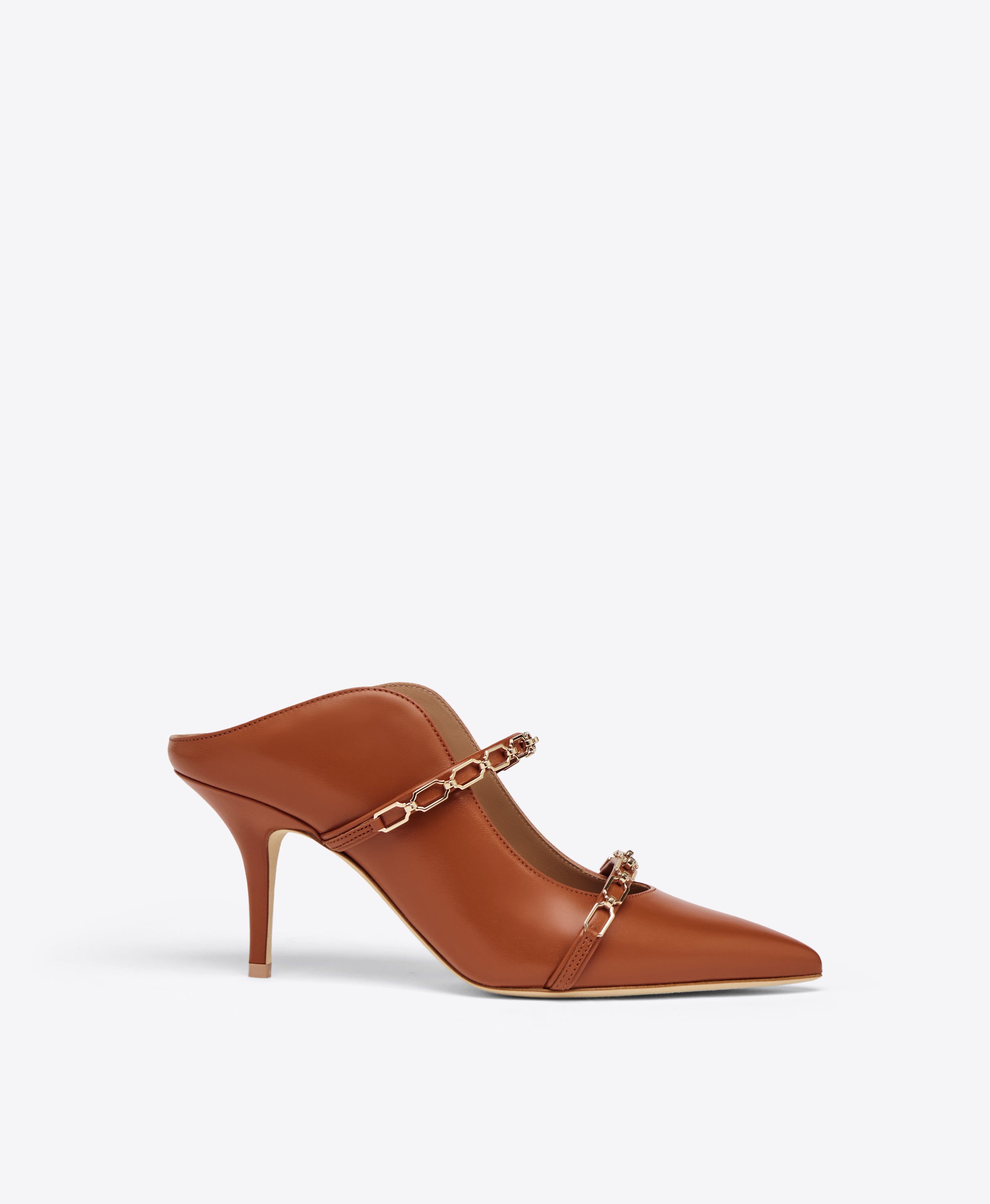 Maureen 70 Tan Leather Mules with Gold Chain | Malone Souliers