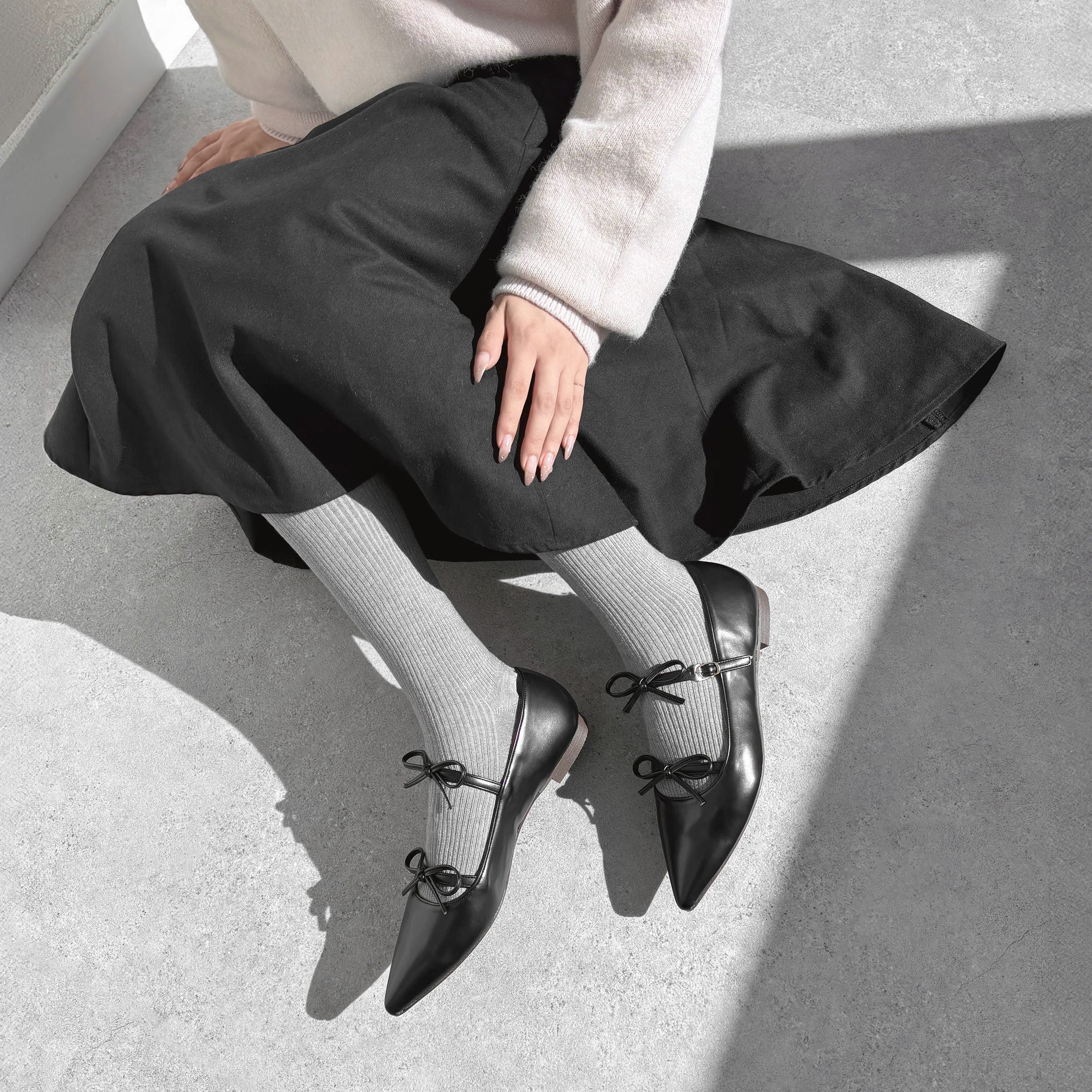 ラストワン50%OFF：ダブルリボン ポインテッド フラット（m17040