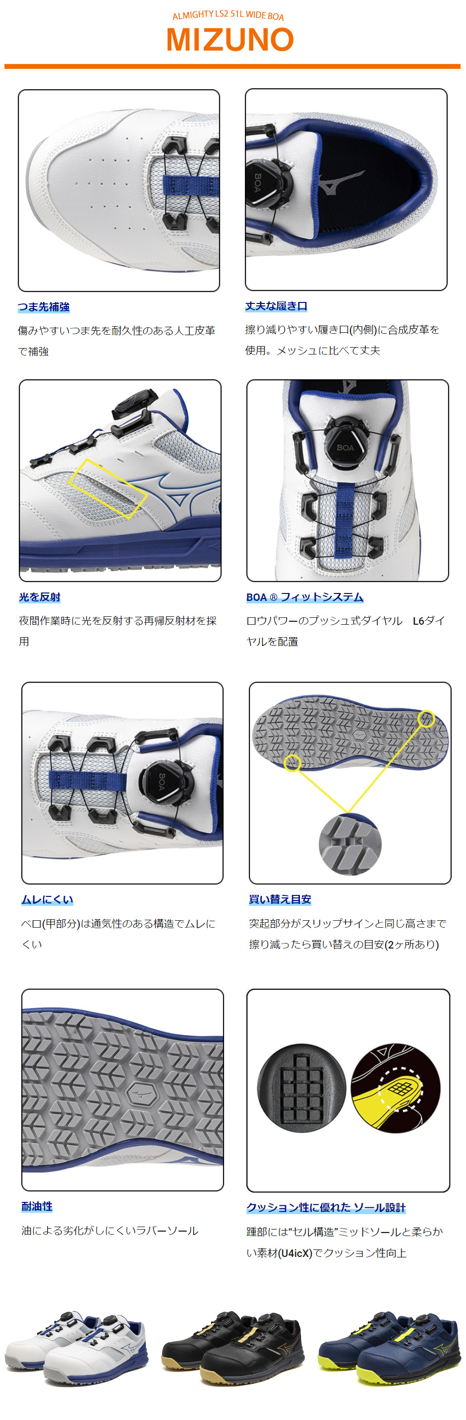 安全靴 ミズノ 新作 4E MIZUNO オールマイティ LS2 51L WIDE BOA 新
