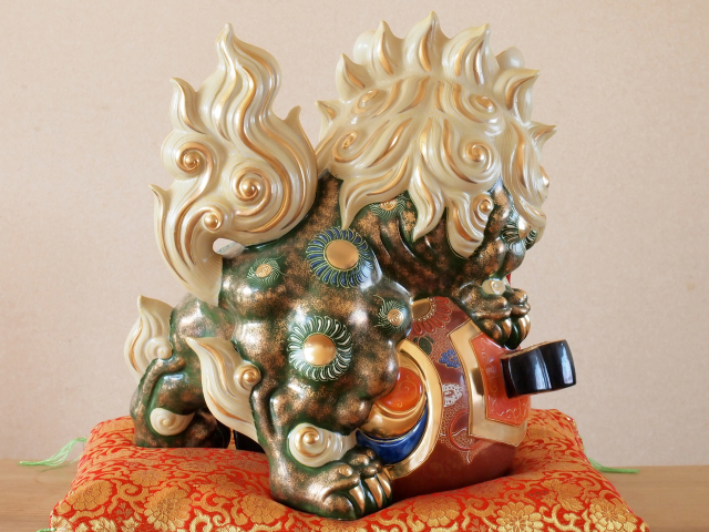 九谷焼 13号小槌獅子 緑彩 陶幸 マルヨネ 九谷焼マルヨネ 陶芸窯和陶房