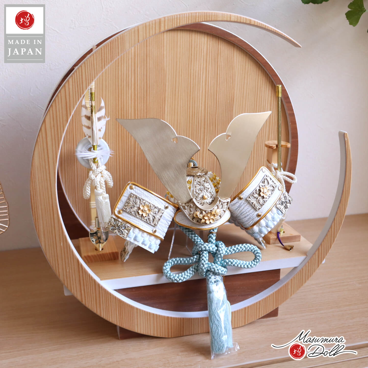 新作 増村オリジナル 唐草桜金物 8号 淡空色兜 白小札 共吹返し 月