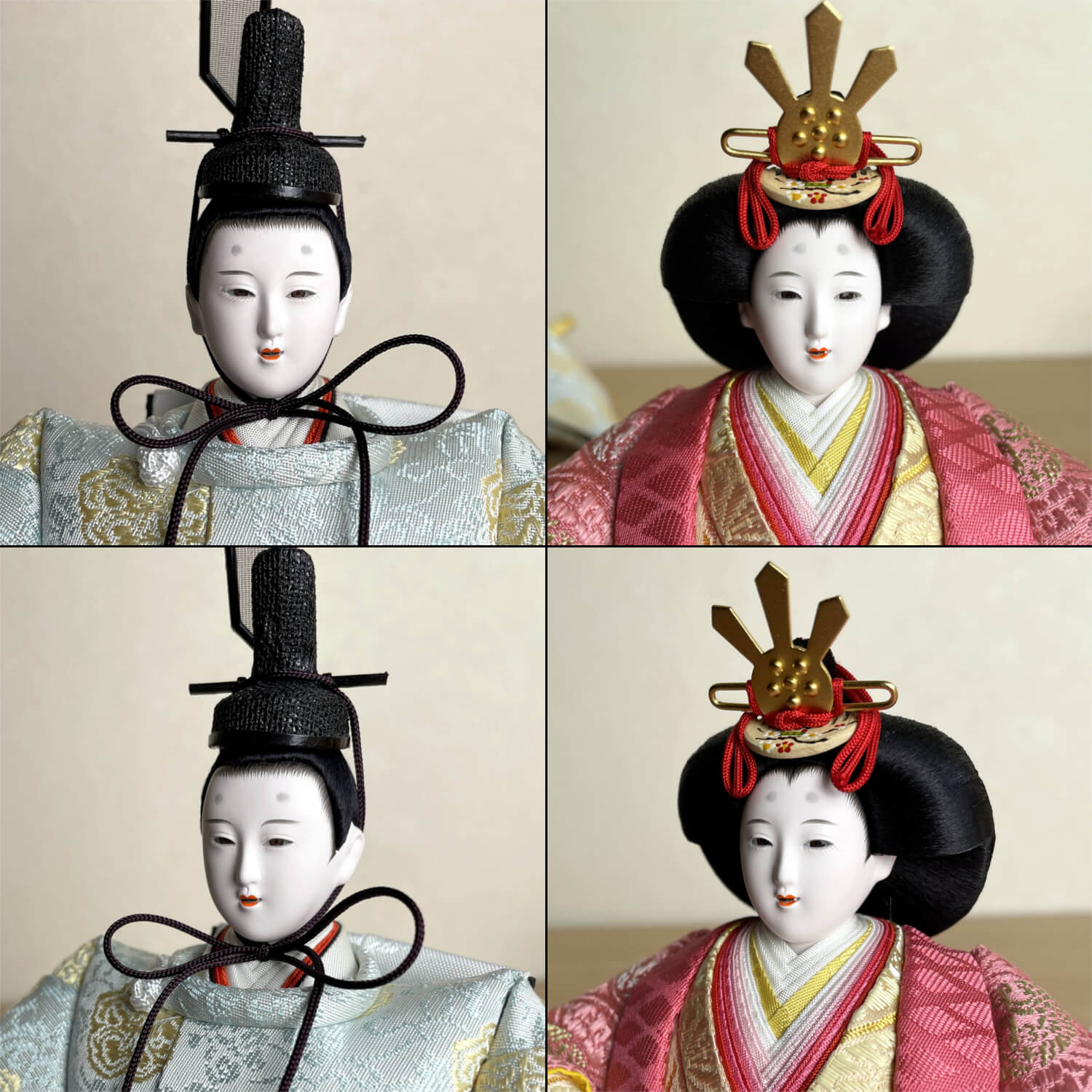 大橋弌峰作 京都 芥子 正絹西陣織有職雛 24cm「福梅」二曲一双屏風