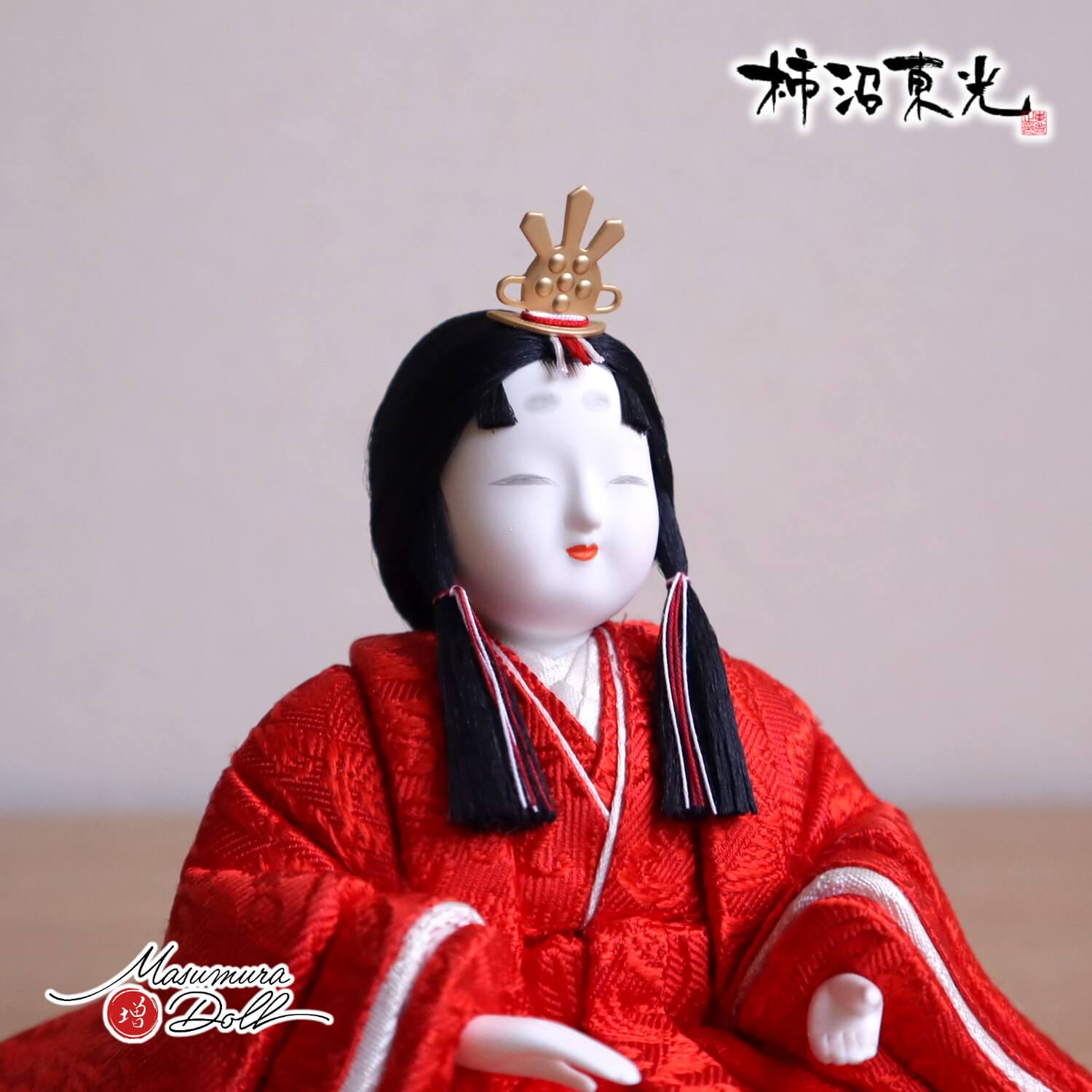 柿沼東光作 優花雛 「月に桜 」蒔絵屏風 木製黒塗燭台 クリアフラワー