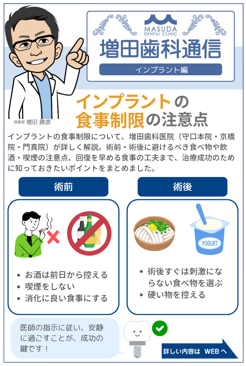 インプラント治療中の食事制限とは？術前・術後の注意点|増田歯科医院
