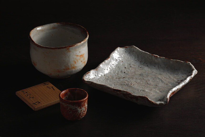 魯山人志野芒絵四方皿