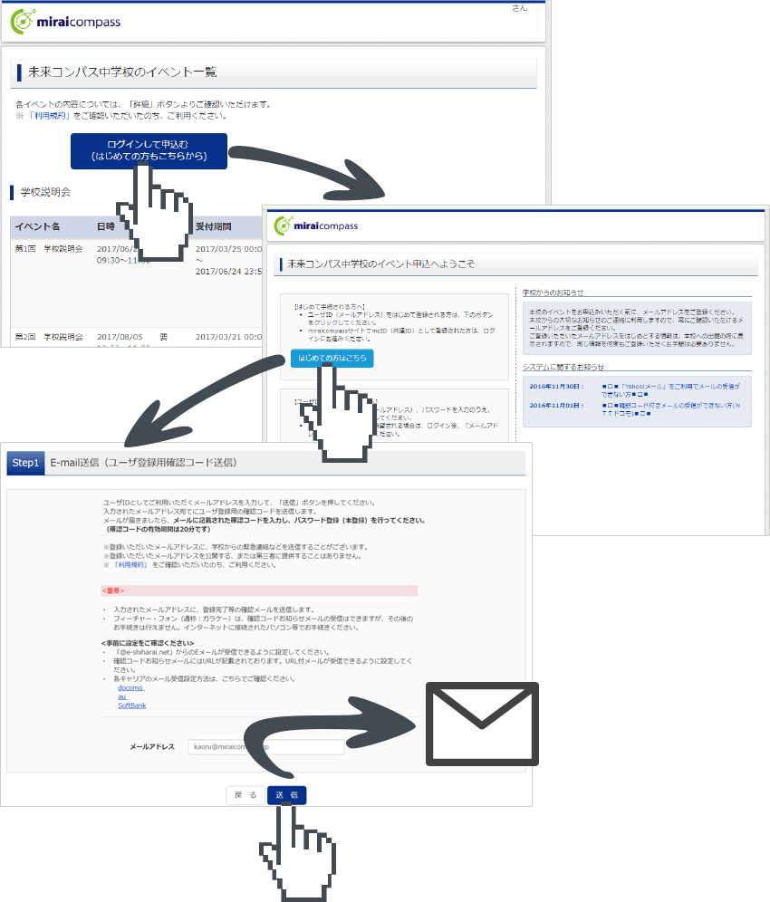 国私立中学、高等学校向けイベント予約サービスmiraicompass