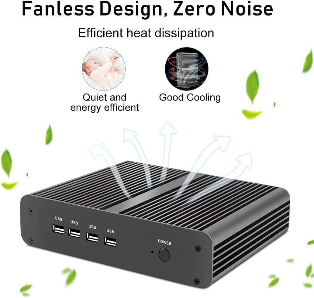 Fanless PC i7, Mini Desktop Computer with Core i7-1165G7, Dual