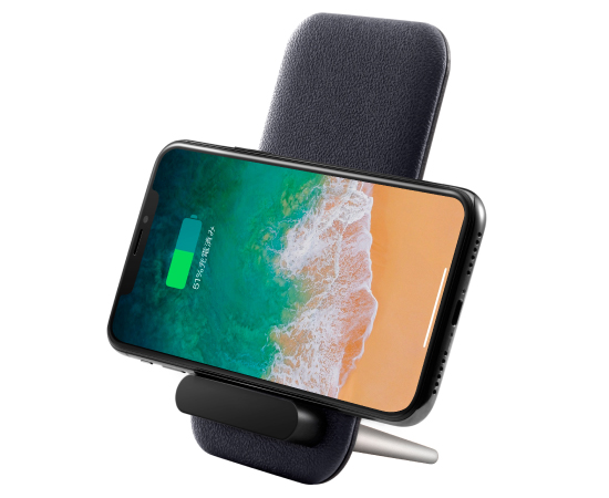 スマートフォン汎用/Qi（チー）ワイヤレス充電器/スタンド/PU/ネイビー