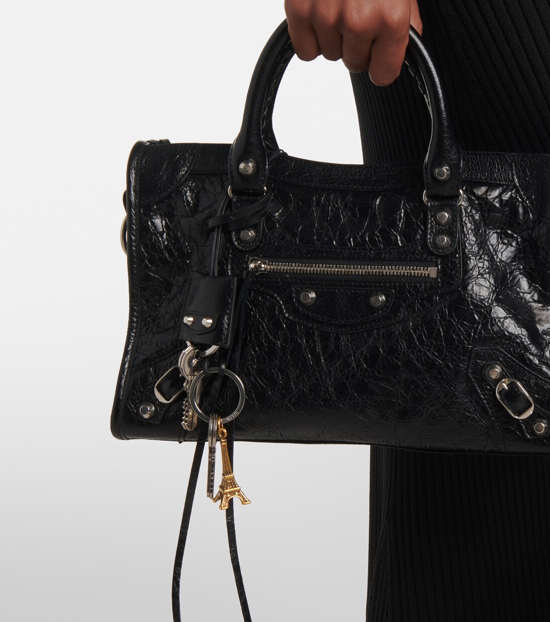 Le City Charm Eiffel leather keychain in black - Balenciaga
