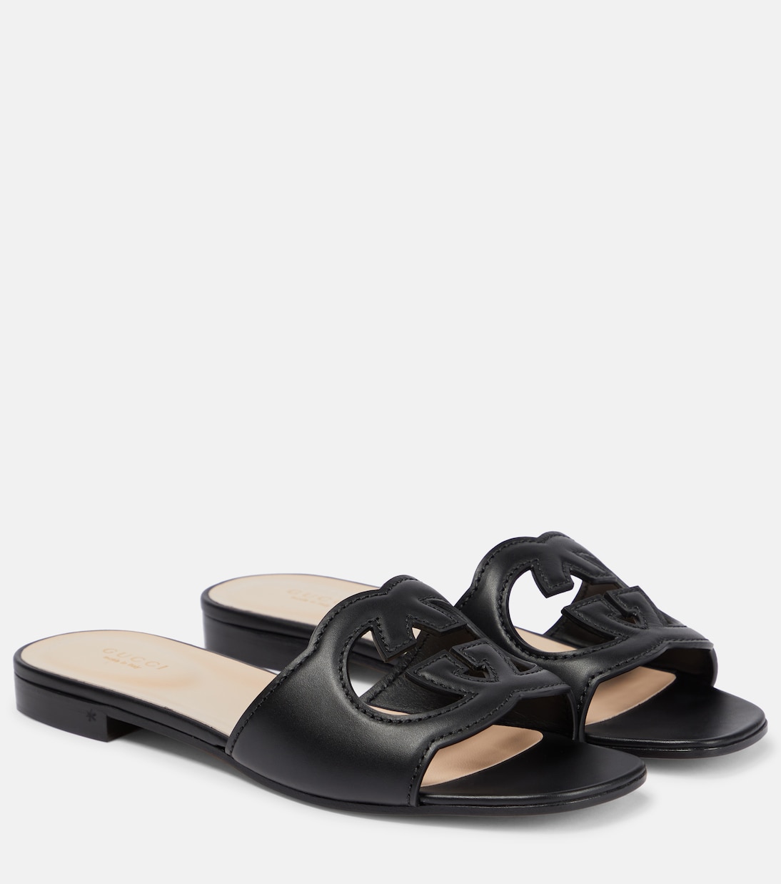 Interlocking G cutout leather sandals in black - Gucci | Mytheresa