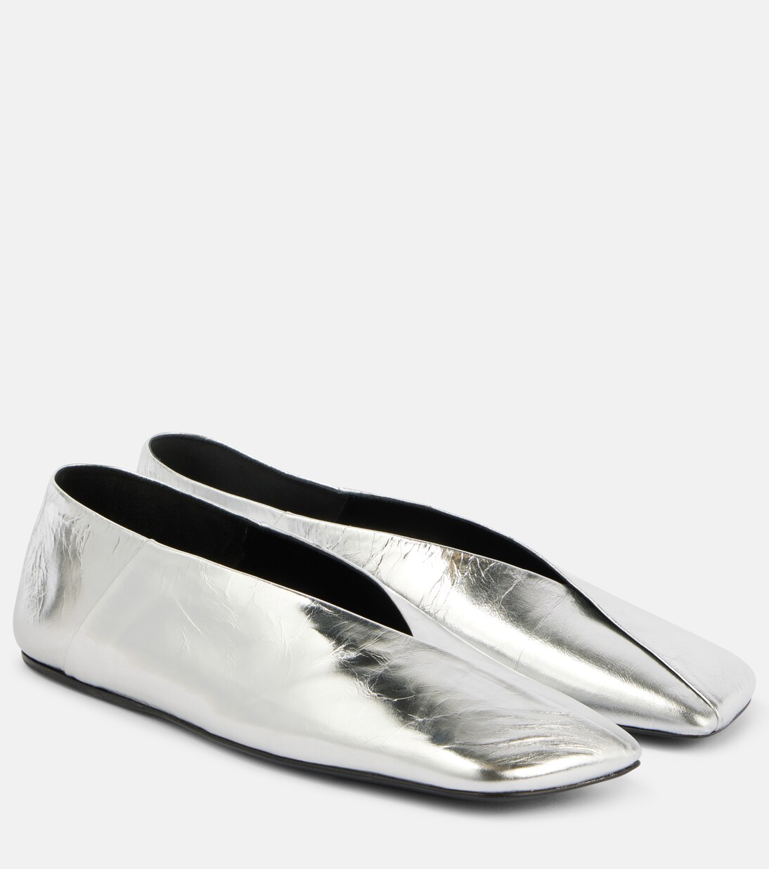Metallic leather ballet flats in silver - Jil Sander | Mytheresa