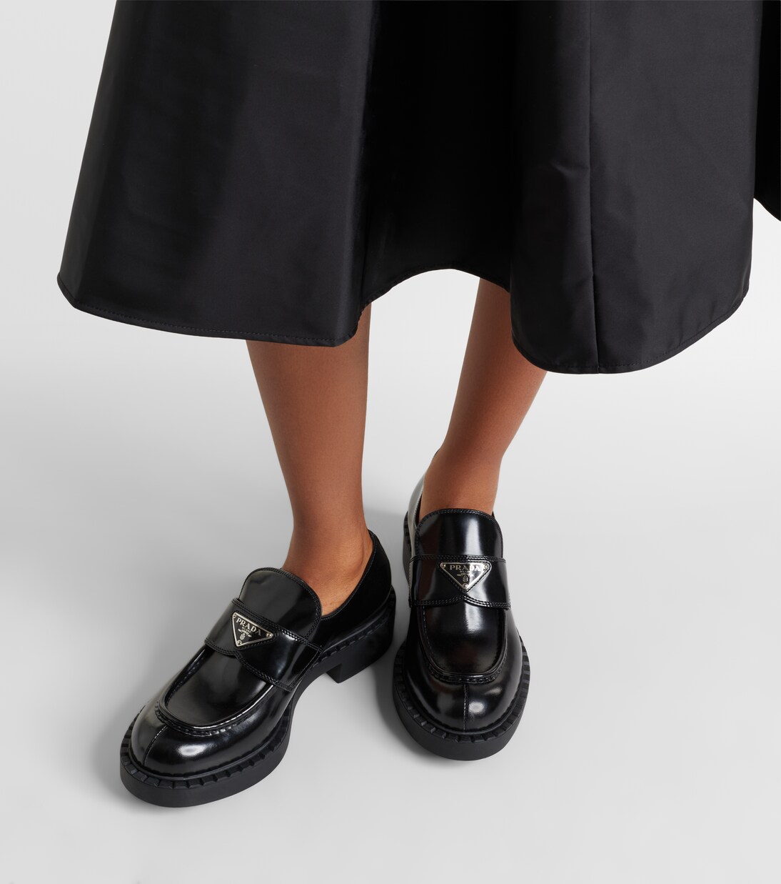 Platform leather loafers in black - Prada | Mytheresa
