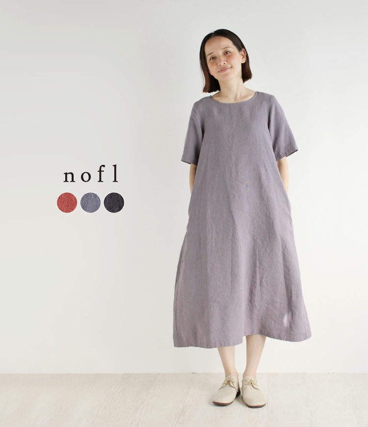 nofl】リネン天日干しワッシャー5分袖ワンピース 644207500
