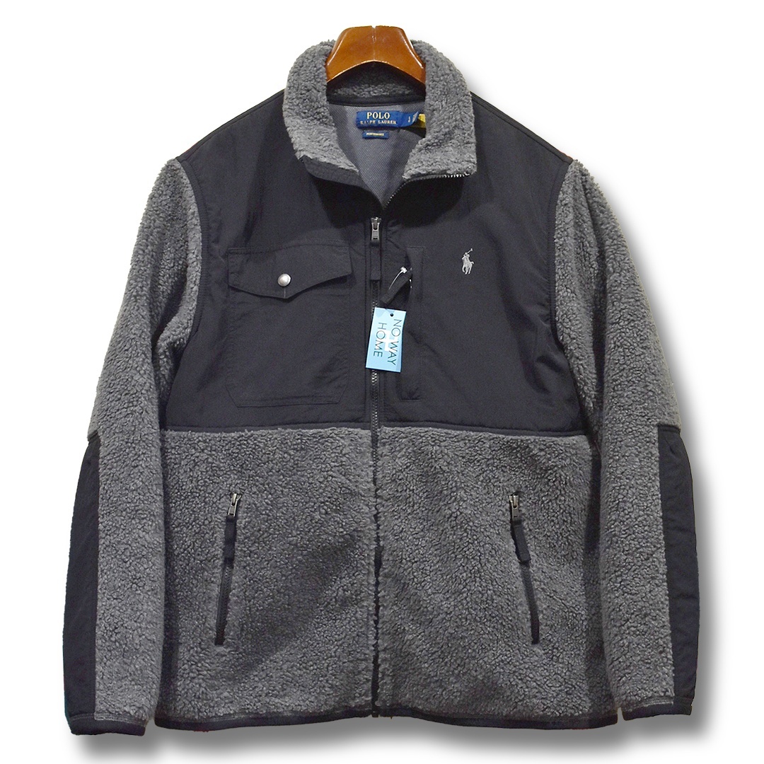 ラルフローレン】グレーx黒ナイロン【フリース】【フルジップ