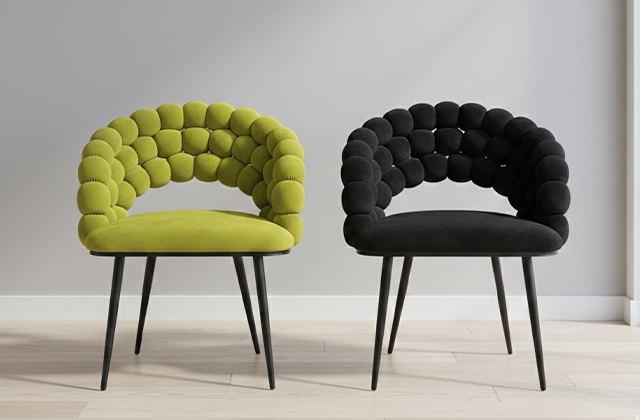 球体フォルムが際立つアームチェアに、新色ブラックとうぐいすグリーン