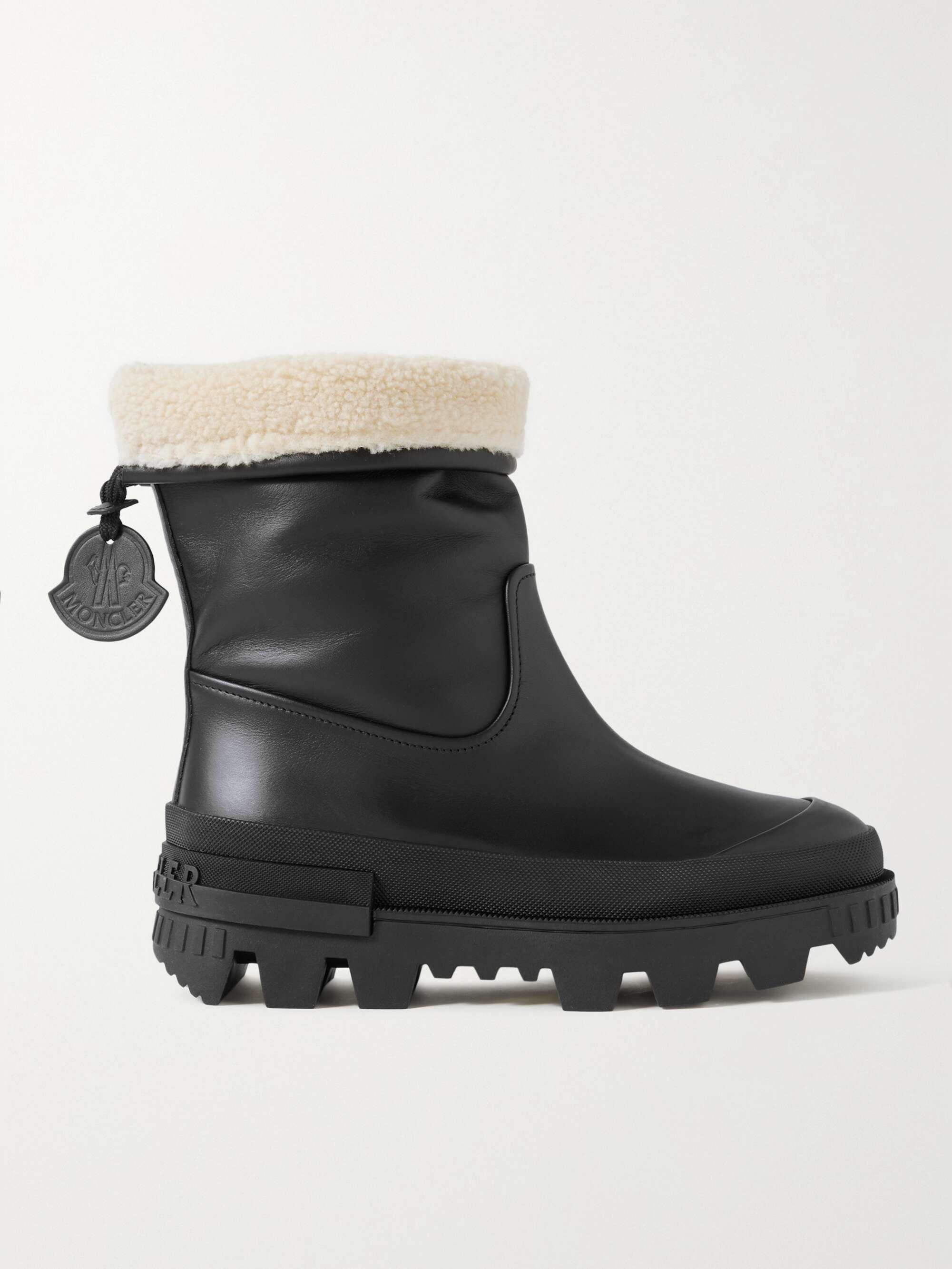 MONCLER Moscova faux fur-trimmed leather ankle boots | NET-A-PORTER
