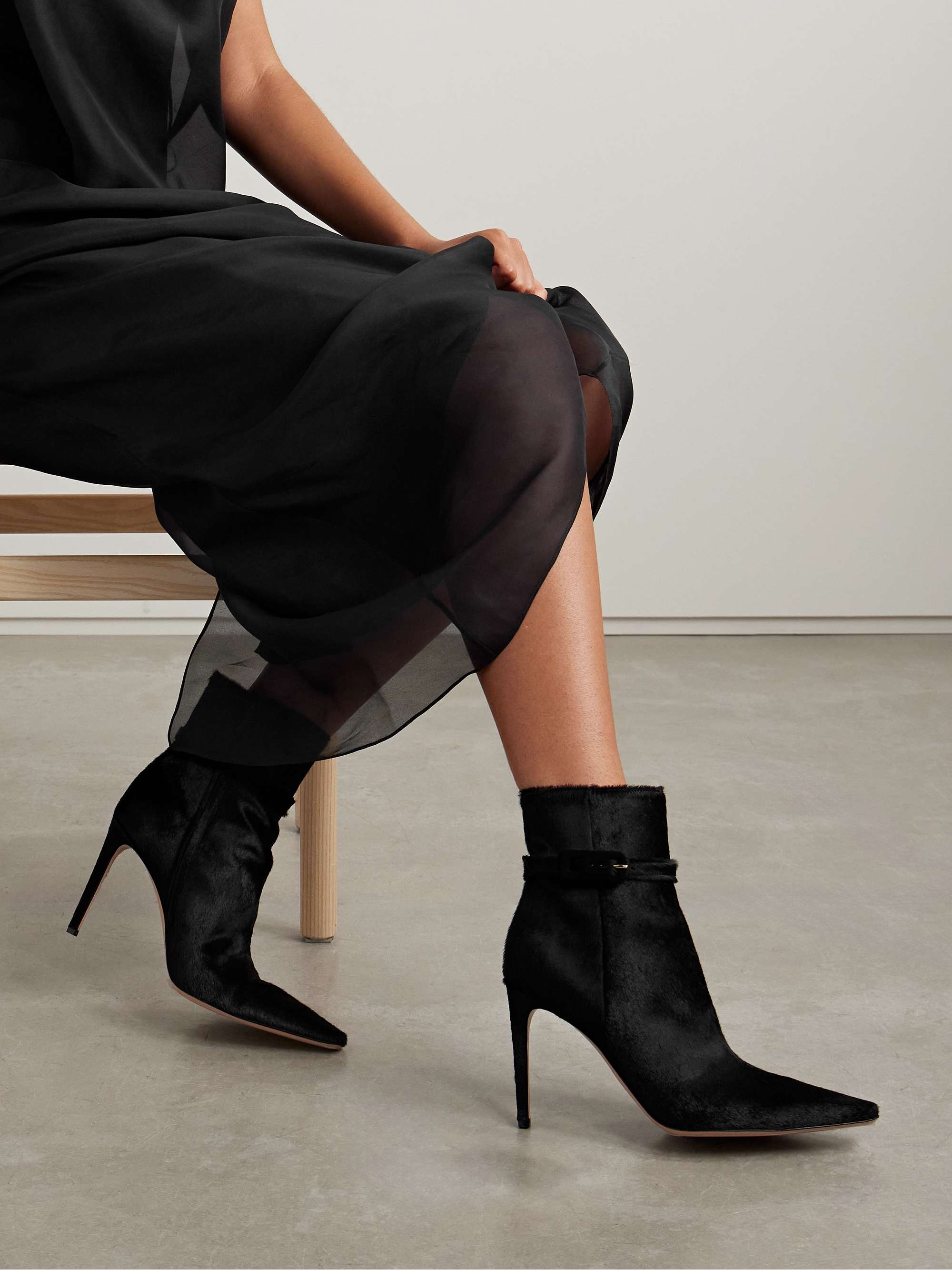 GIANVITO ROSSI Linsay 95 buckled calf hair ankle boots | NET-A-PORTER