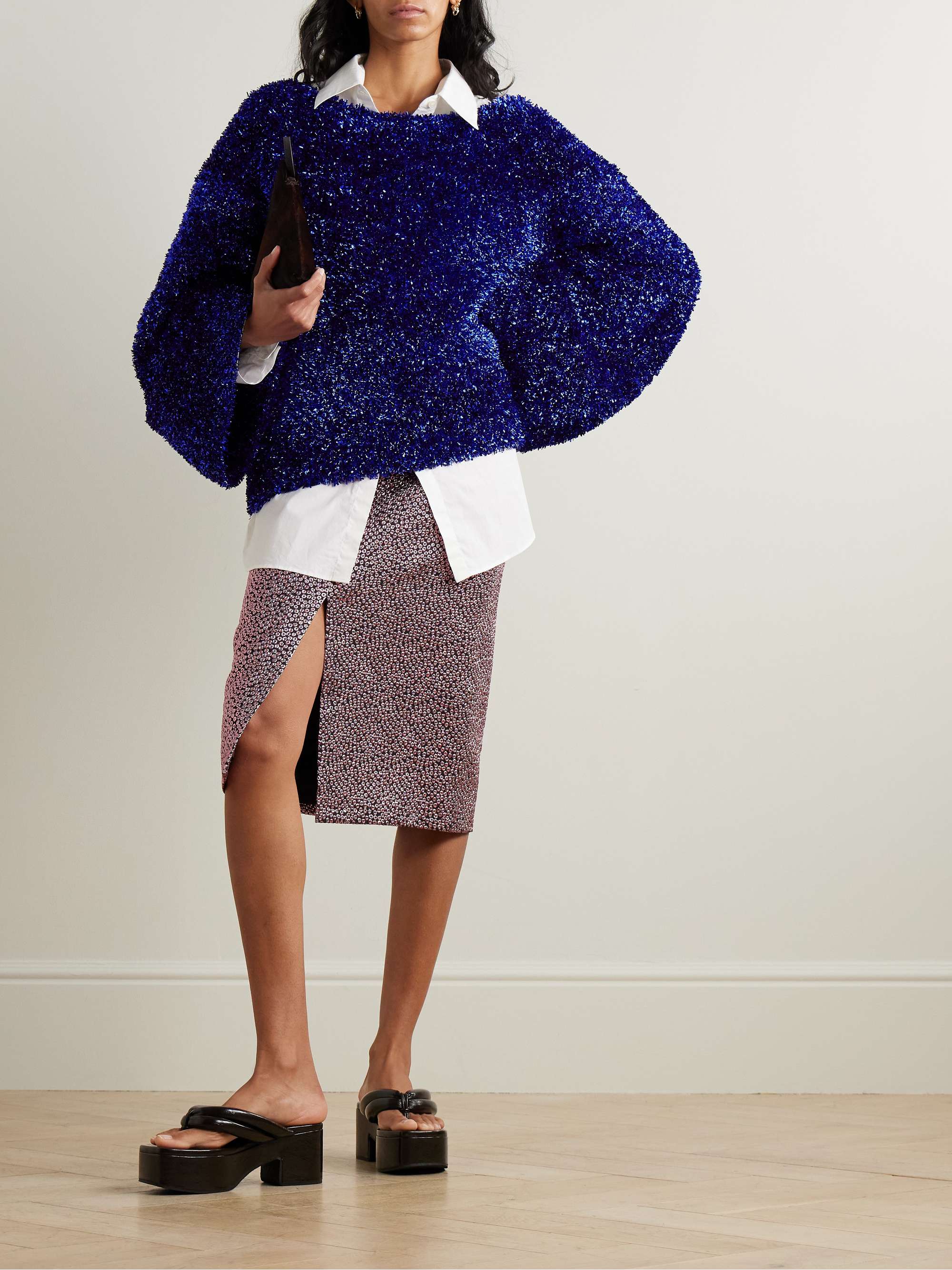 DRIES VAN NOTEN Oversized metallic appliquéd knitted sweater | NET