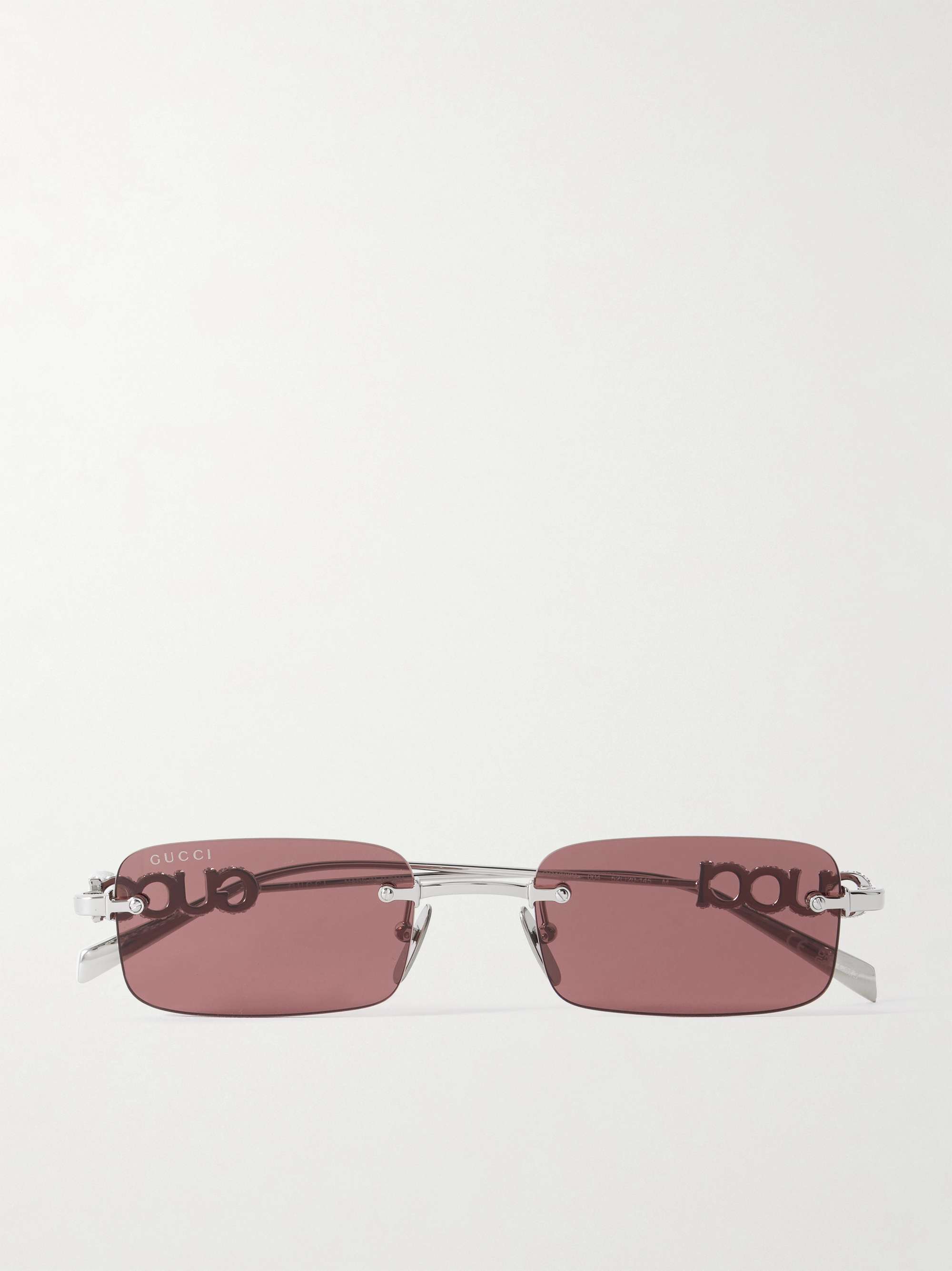 GUCCI EYEWEAR Lettering rimless rectangle-frame crystal
