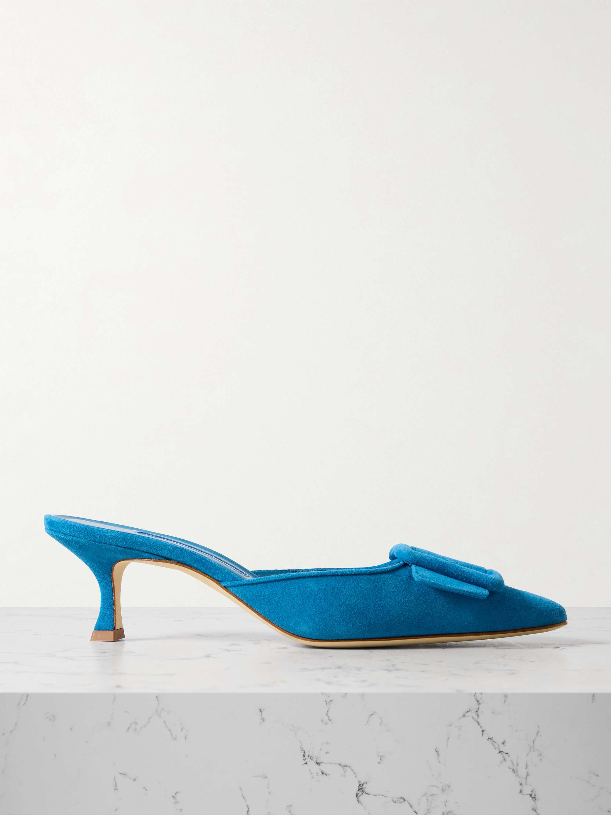 MANOLO BLAHNIK Maysale 50 buckled suede mules | NET-A-PORTER