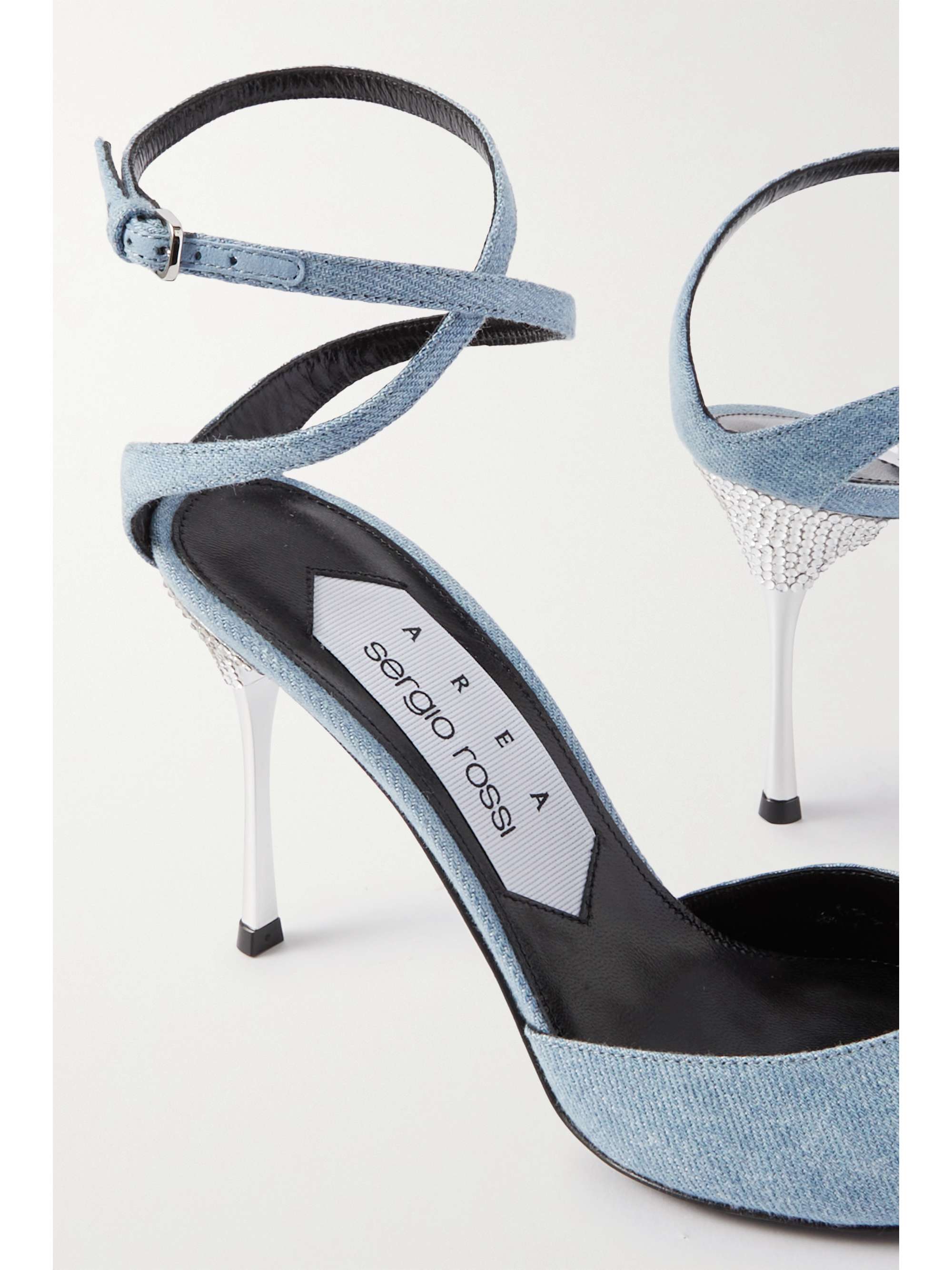 SERGIO ROSSI + AREA crystal-embellished denim pumps | NET-A-PORTER