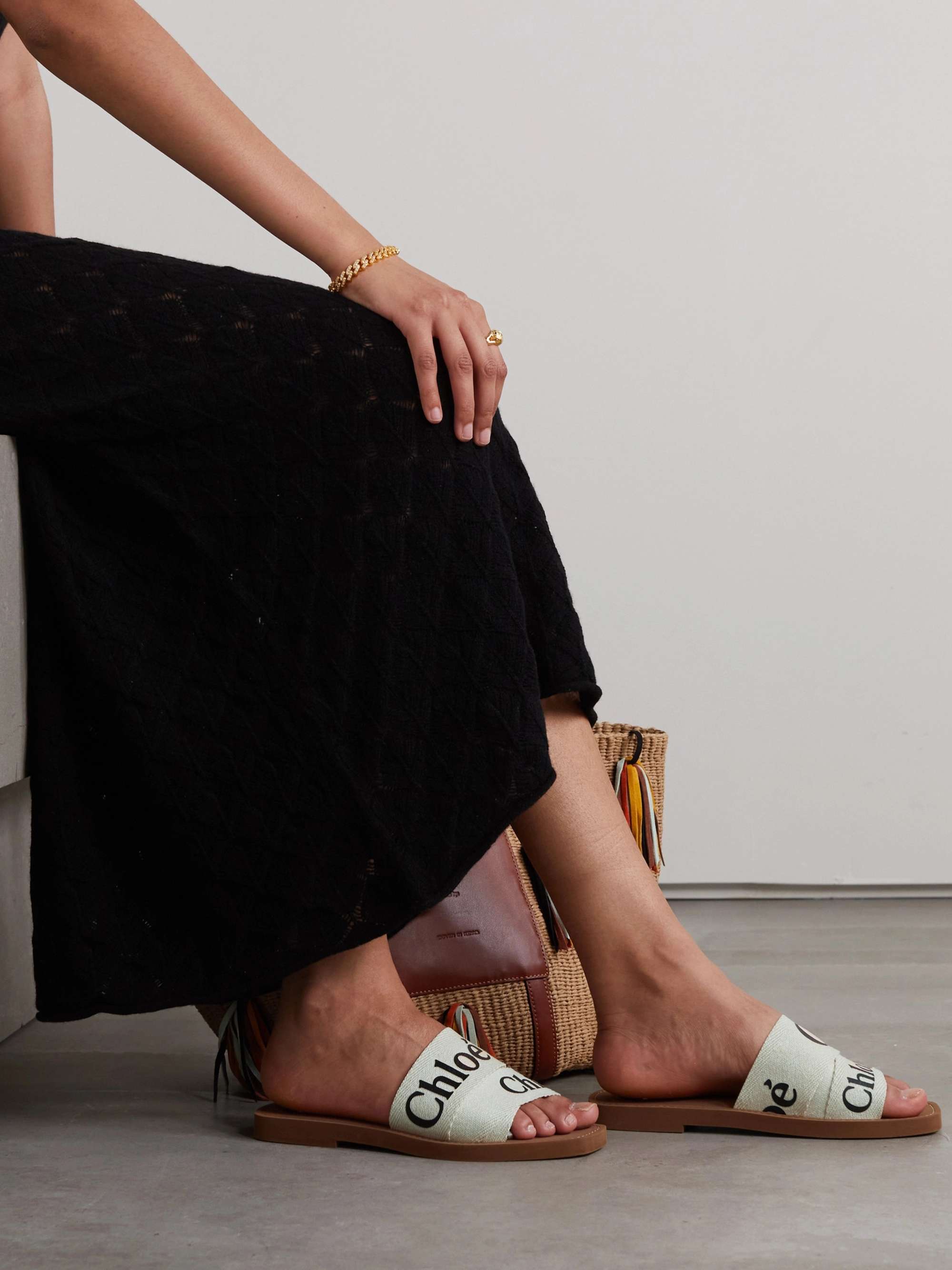 CHLOÉ Woody logo-print canvas slides | NET-A-PORTER