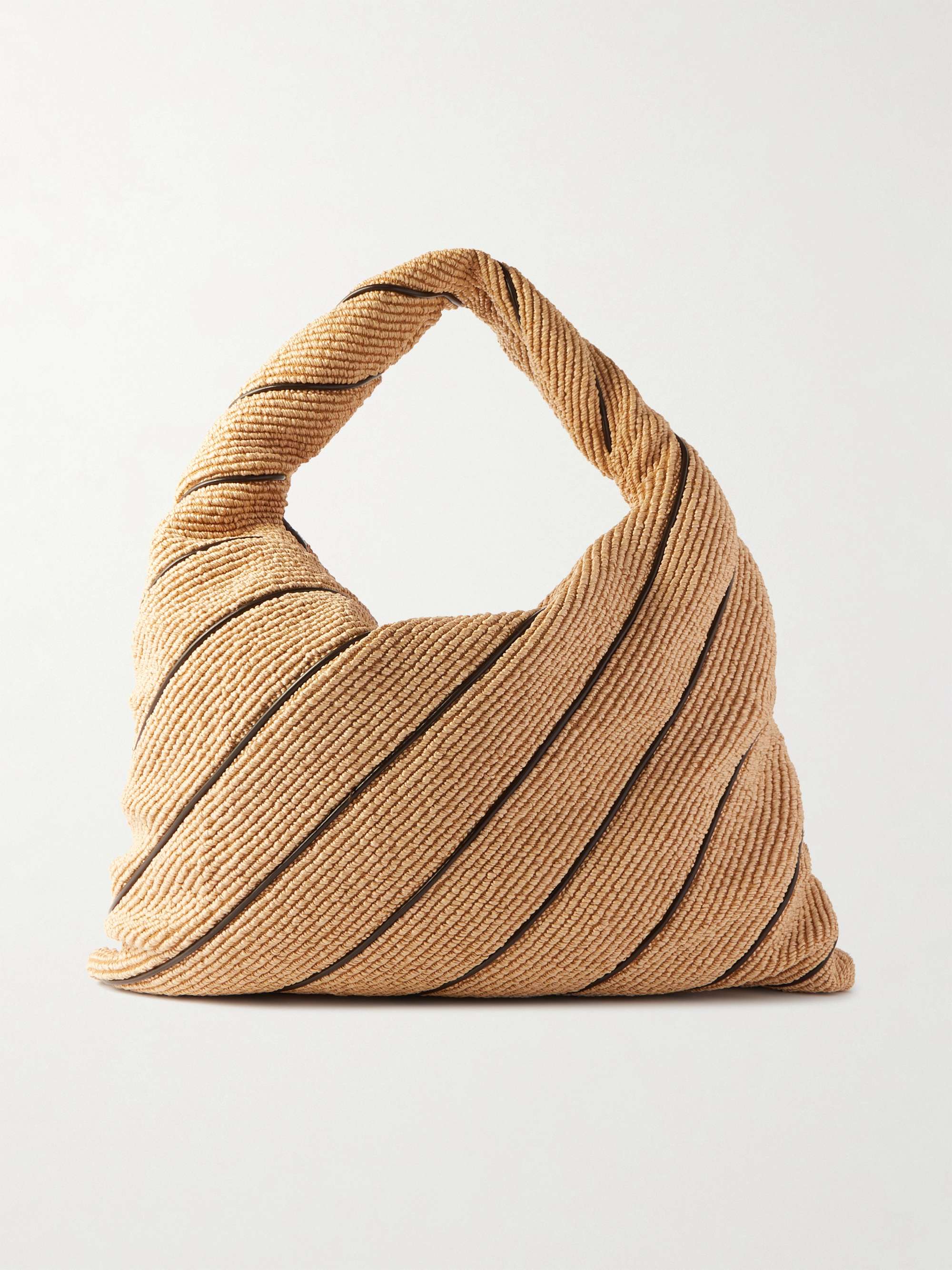 BOTTEGA VENETA Hop large striped leather-trimmed raffia shoulder
