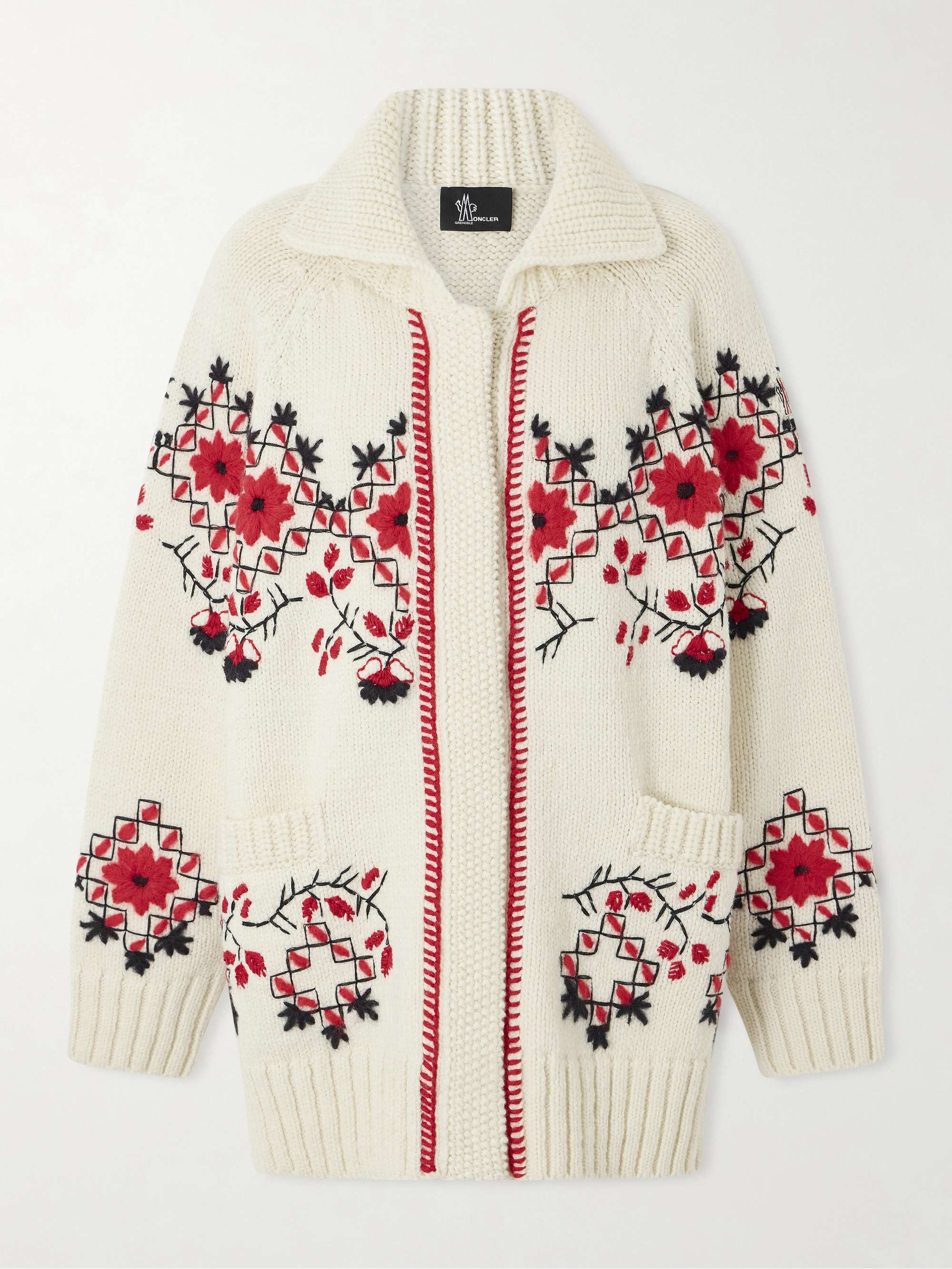 MONCLER GRENOBLE Embroidered wool-blend cardigan | NET-A-PORTER