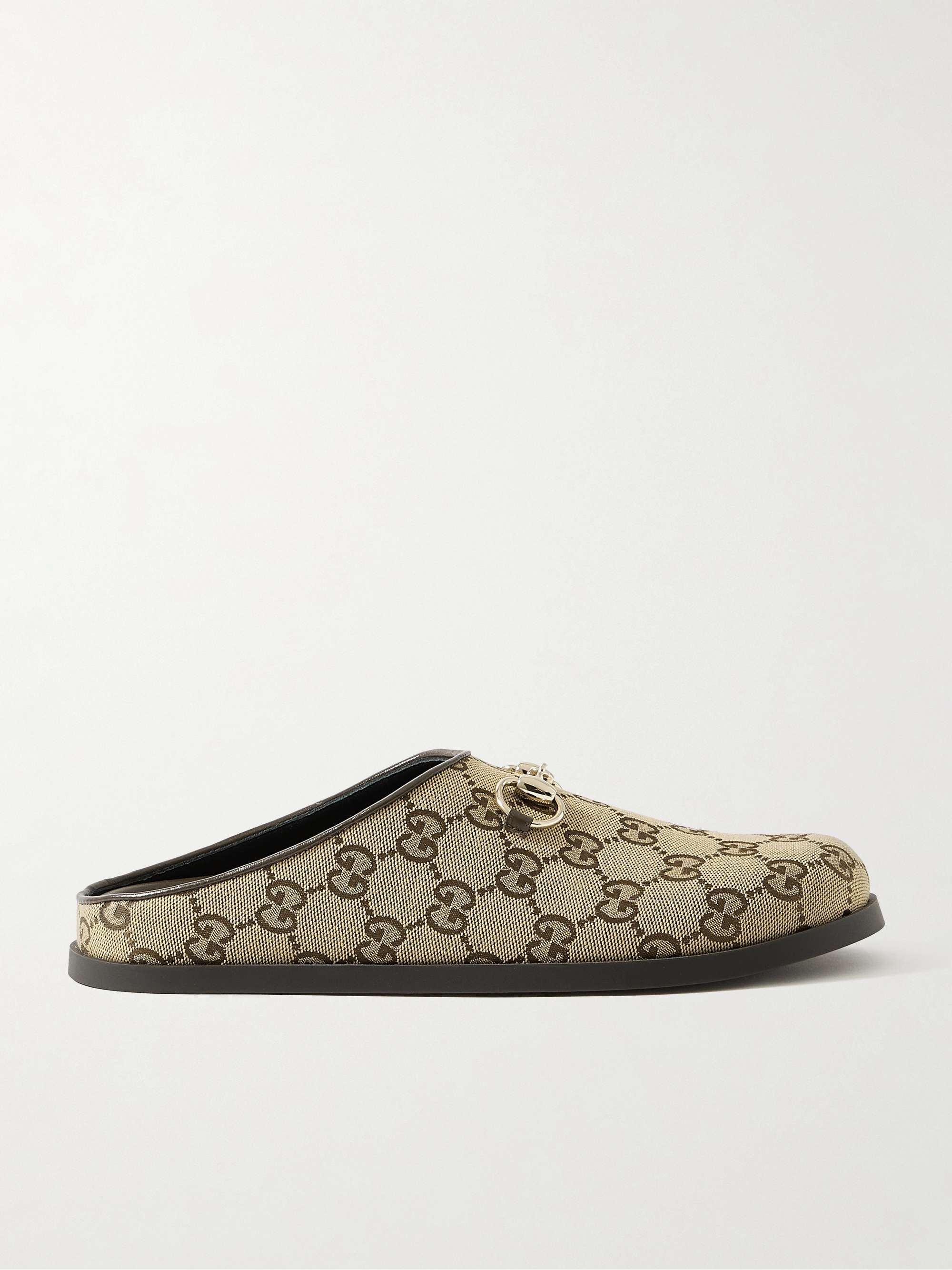 GUCCI New Sol horsebit-detailed leather-trimmed canvas-jacquard