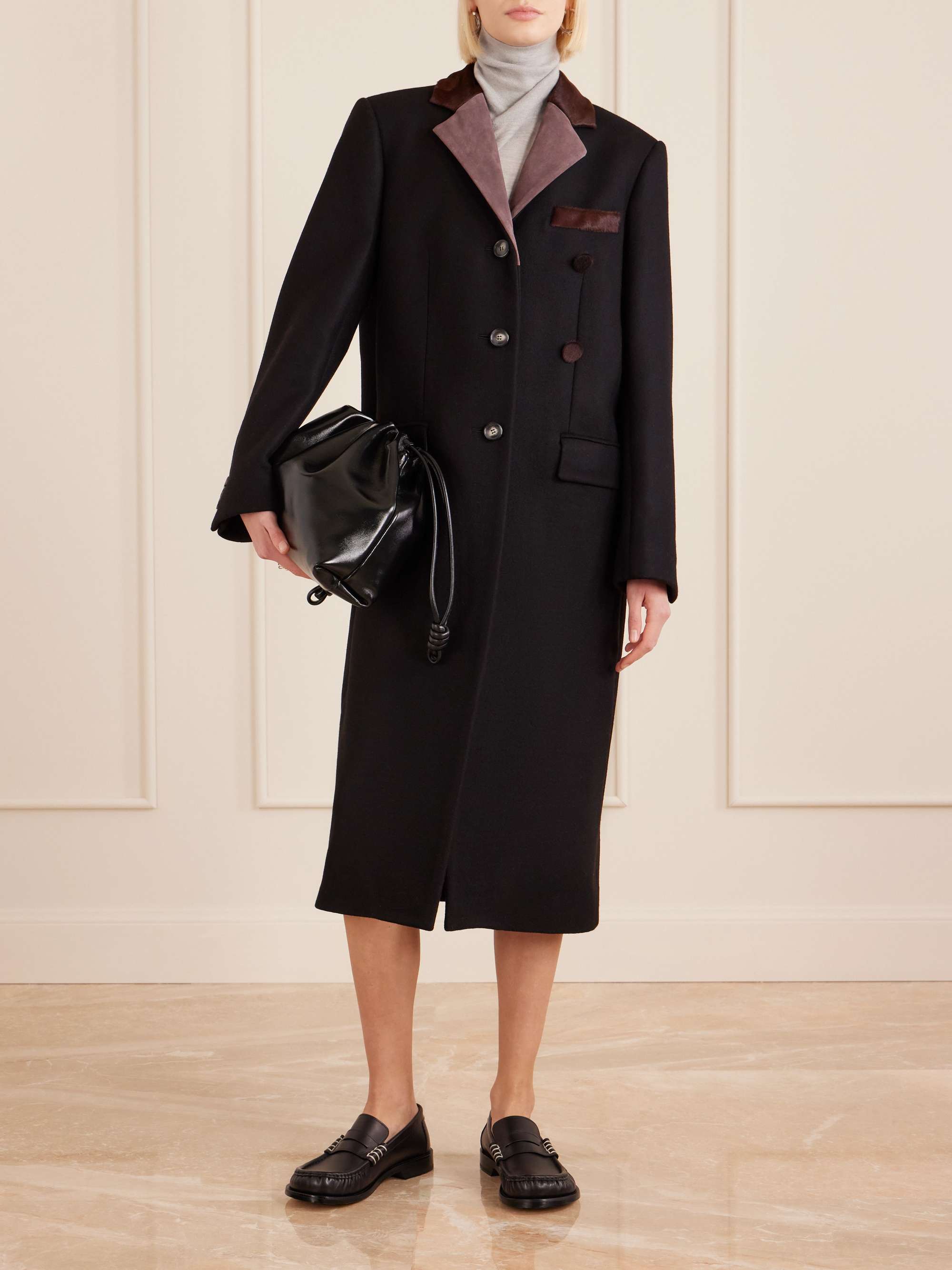 MARNI Embroidered calf hair and suede-trimmed wool coat | NET-A-PORTER