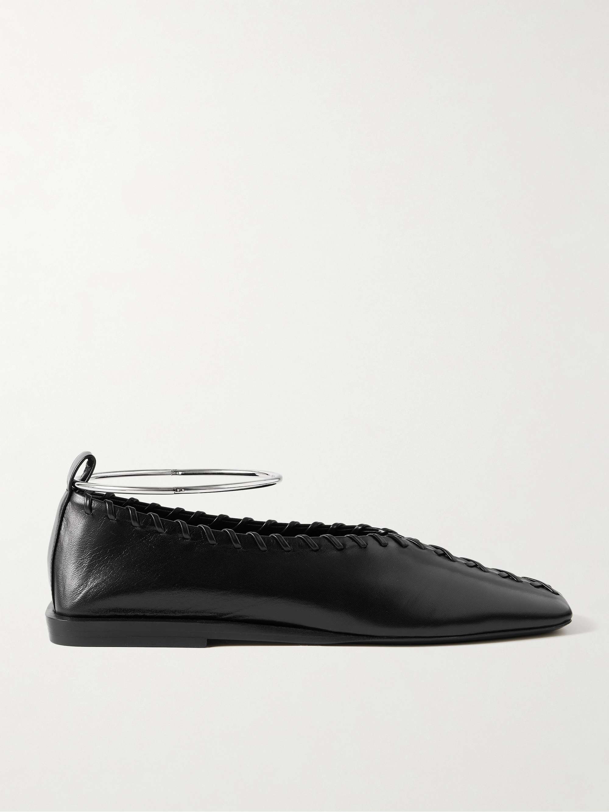 JIL SANDER Ring whipstitch-trimmed leather ballet flats | NET-A-PORTER